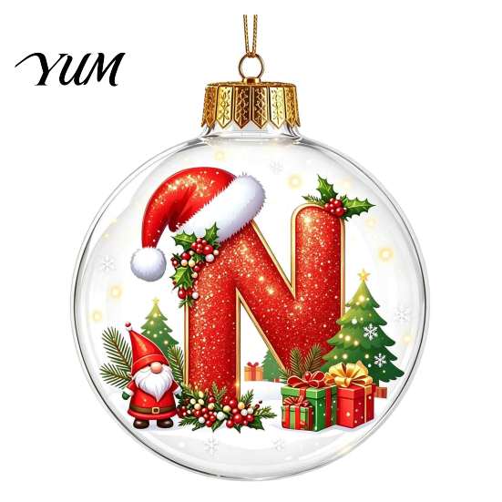 Indoor Outdoor Xmas Hanging Ornaments 26?Letter Acrylic Christmas Ball Ornament, 3D Crystal Style Alphabet Holiday for Home Pendant, Tree