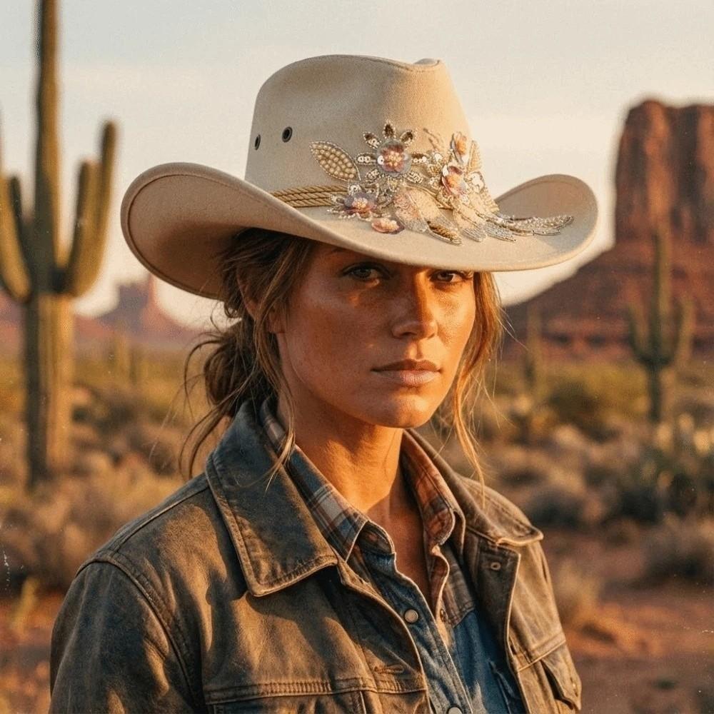 Gorra de Pescador Ala Ancha Gorra de Vaquero Occidental Lana Lentejuelas Visera de Vaquera Estilo Étnico Ligera Gorra Tibetana Verano