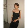 French Light Luxury High-end Black Floral Slit Suspender Dress Fashion Casual Women's Hip Long Skirt