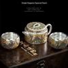 Chinese Dragon & Phoenix Gilded Silver Ceramic Tea Set