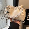 Vintage Pleated Pearl Chain Sling Shoulder Bags Soft Leather Crossbody Bags for Women  New Chinese Fashion Female Handbags