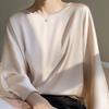 Frühling Sommer Frauen Oansatz 3/4 Ausgestellte Ärmel Bluse Einfarbig Lose Fit Glatte Satin Dünne T-shirt Streetwear