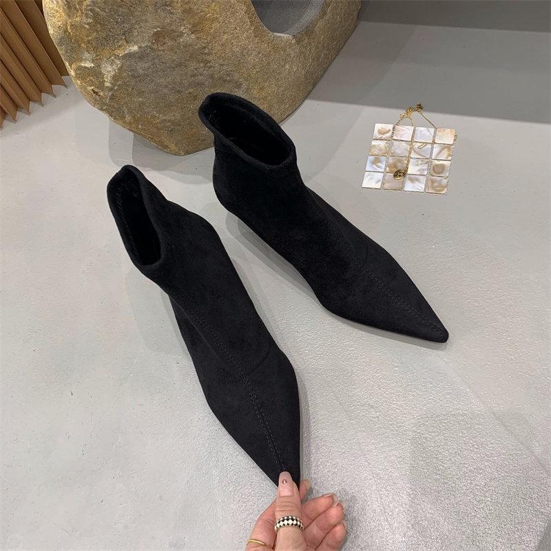 Maillard! Super Fire Skinny Heel Boots Vintage Brown Suede Pointed Ladies Martin Boots Pussy and Stretch Skinny Boots