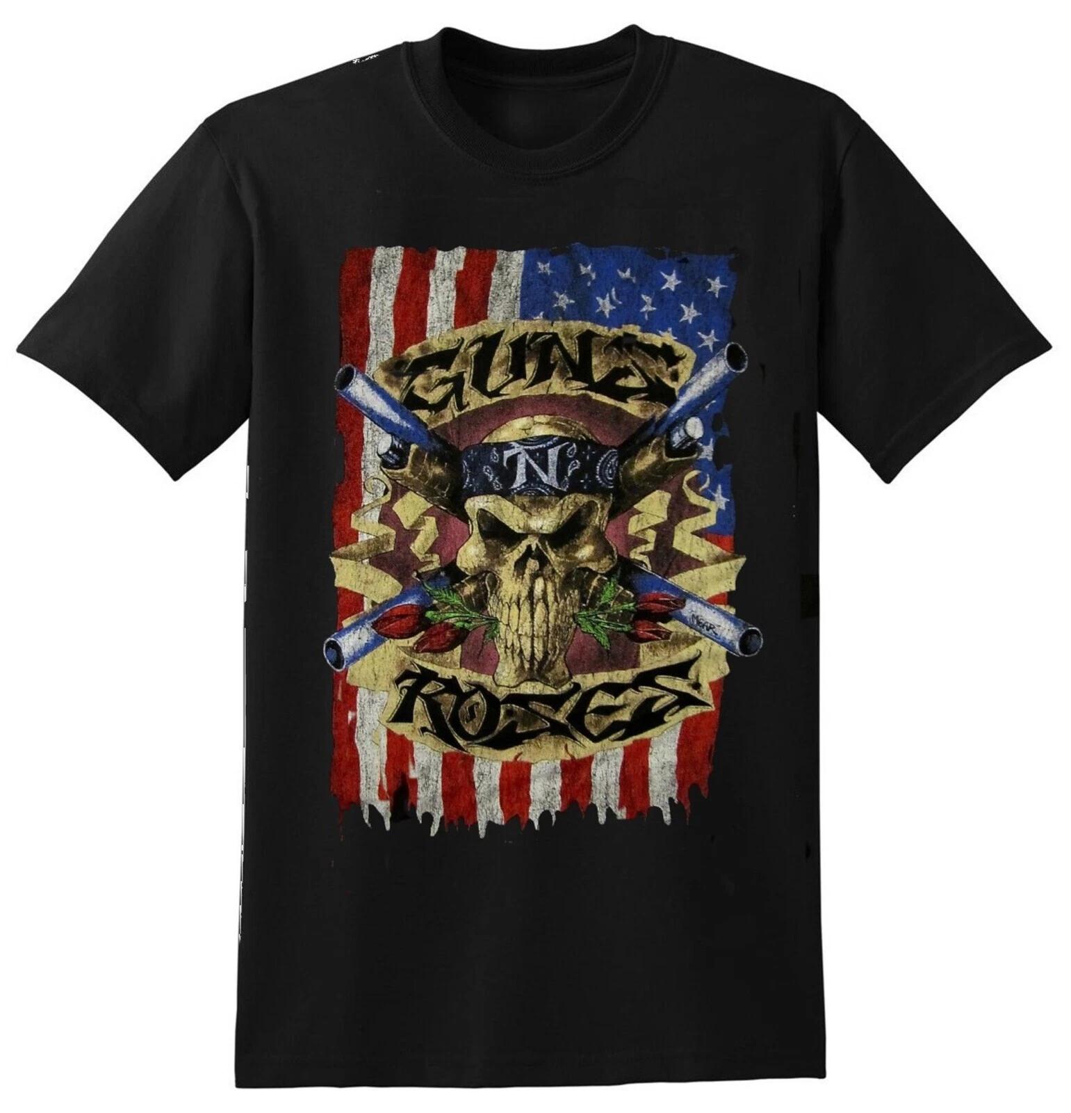 GUNS N ROSES cd lgo SKULL US FLAG Official SHIRT SMALL New oop S
