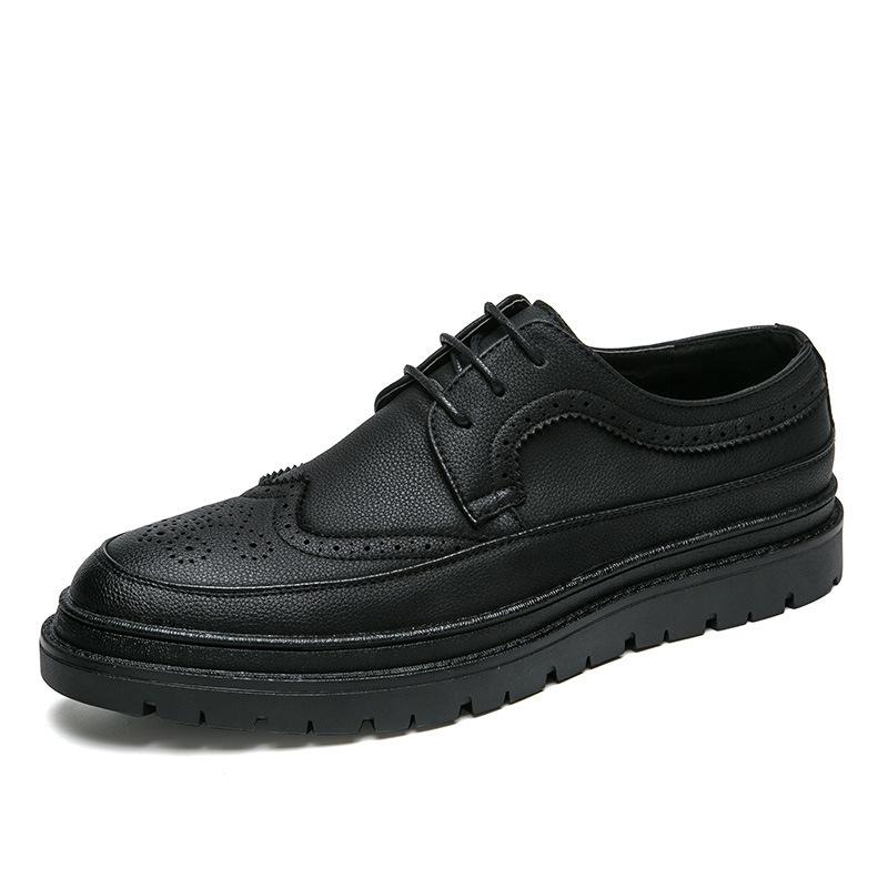 

Кожаная обувь мужская 2025 лето дышащая корейская версия тренд толстая подошва увеличение роста деловая повседневная британская кожаная обувь 44 чёрный