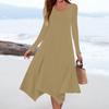 Women's Casual Fashion Round Neck Long Sleeve Solid Color Irregular Hem Midi Dress