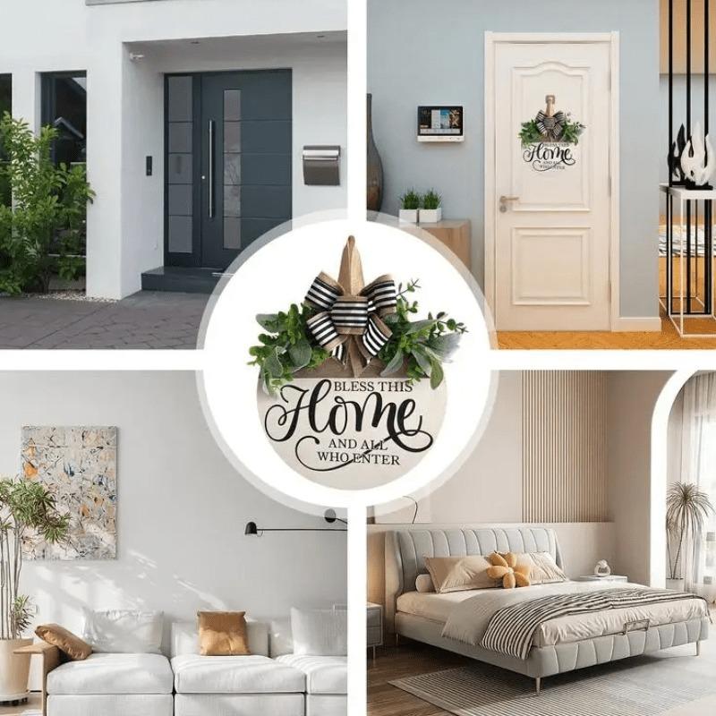 Round Wooden Welcome Hanging Wooden Ornament For Front Door Home Decor Outdoor Fall Decor Welcome Bow Knot Christmas Decoration