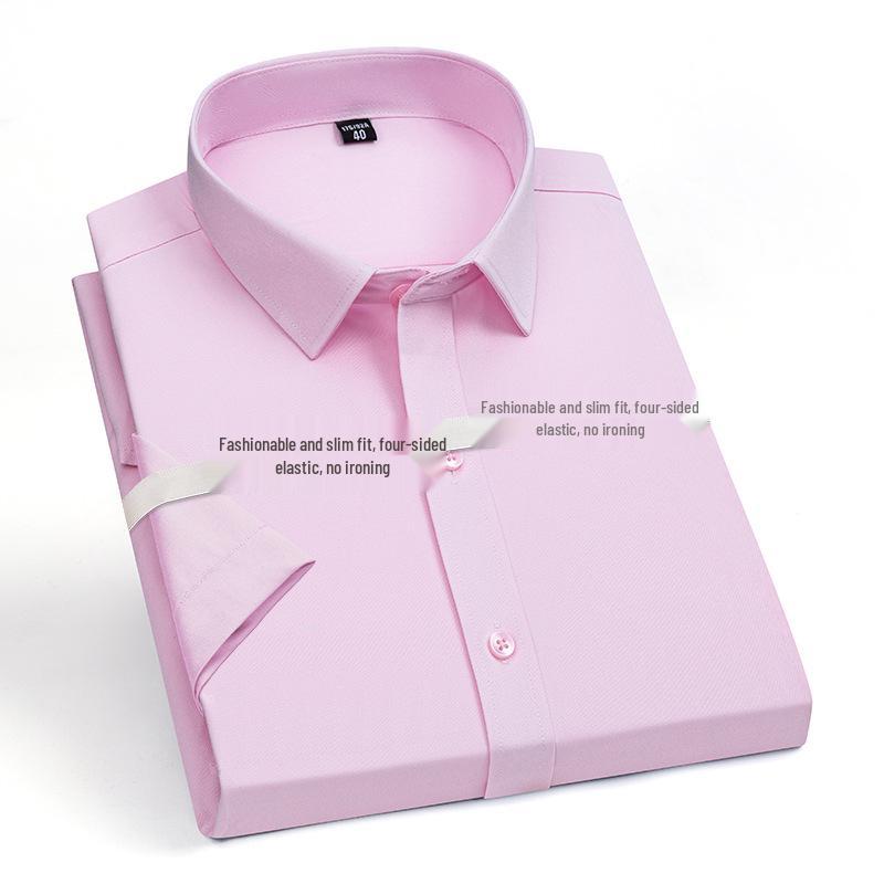 2025 Men's Stretch Short-Sleeve Business Shirt, Solid Color, Formal Interview/ Casual, Iron-Free