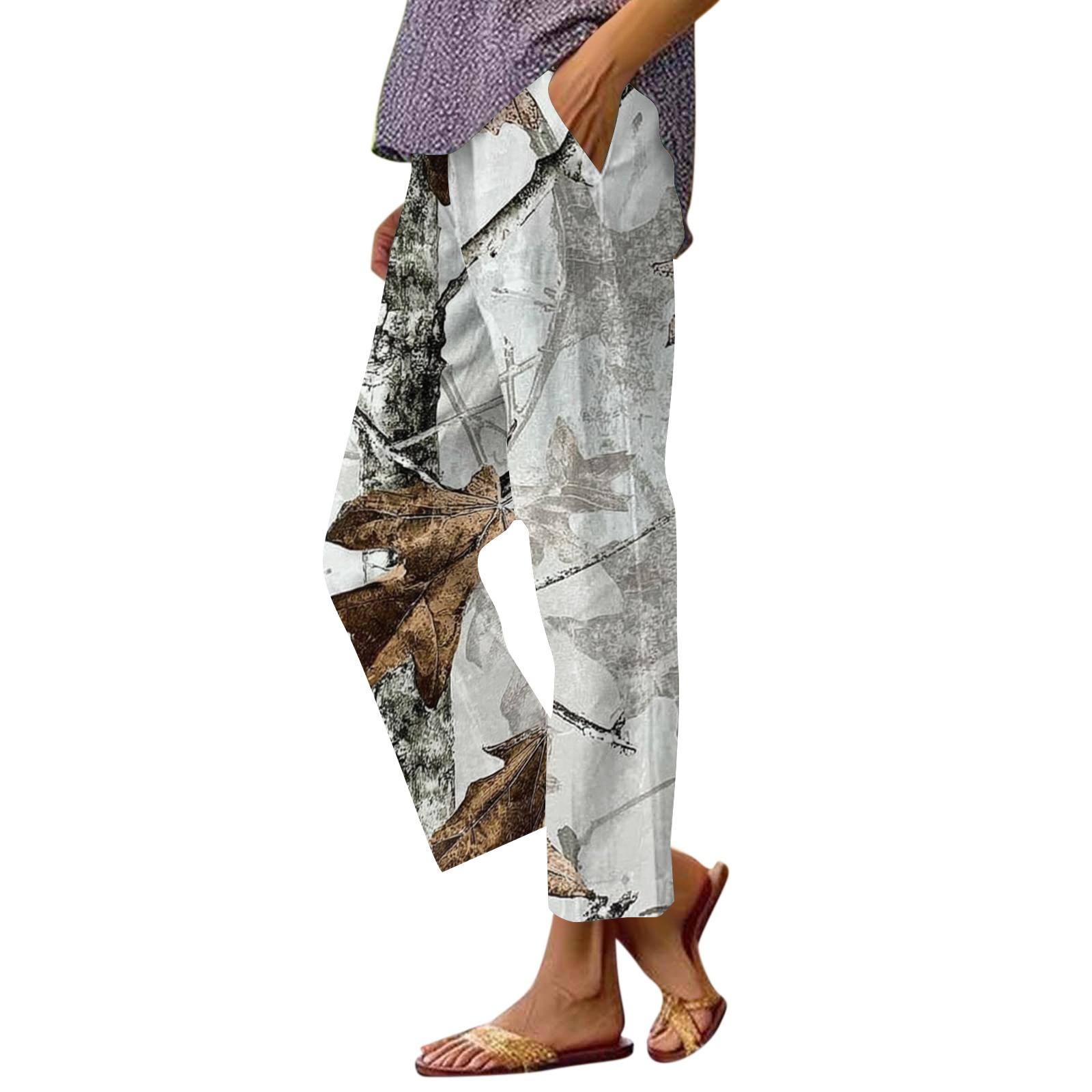 

Women s fashion printed pocket elastic waist casual pants S