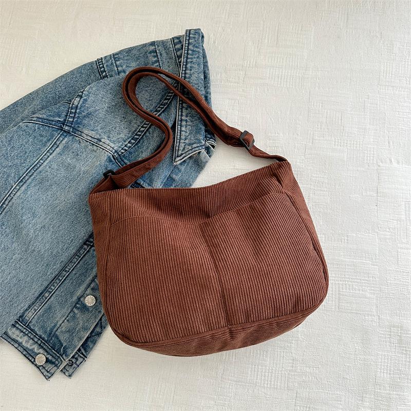 Cotton Corduroy Shoulder Bag for Women Large Capacity Crossbody Purse Jelly Style Daily Tote