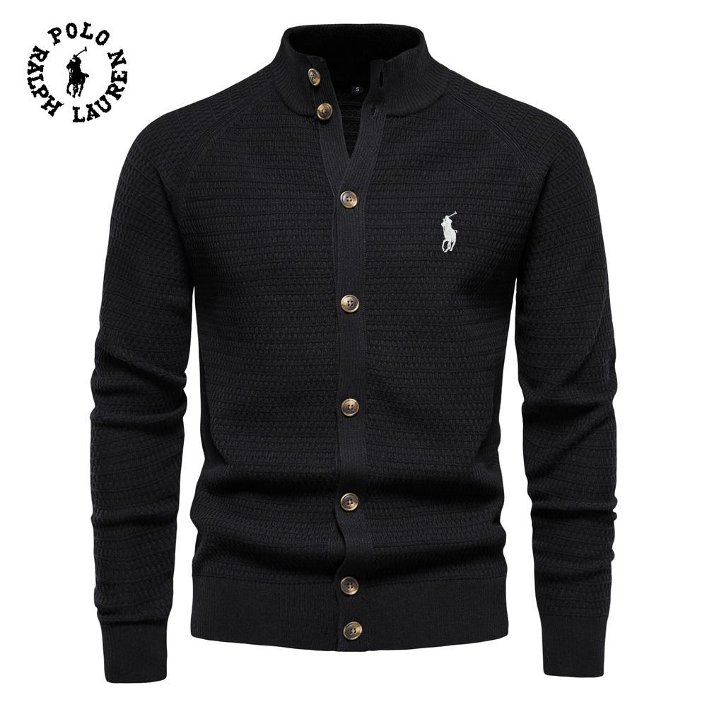 Ralph Lauren Embroidered Autumn and Winter New Trend Solid Color Cardigan Men s Sweater Business High-quality Sweater Knitted Sweater S