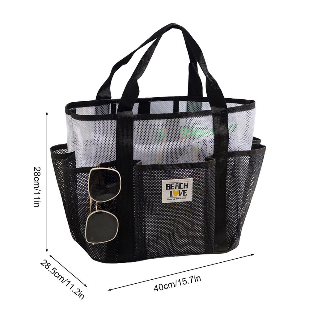 travel mesh Beach bag Multi-pocket storage bag Tote bag Reusable Fashion Large Travel Mesh Handbag with Multi Pocket Bag чёрный