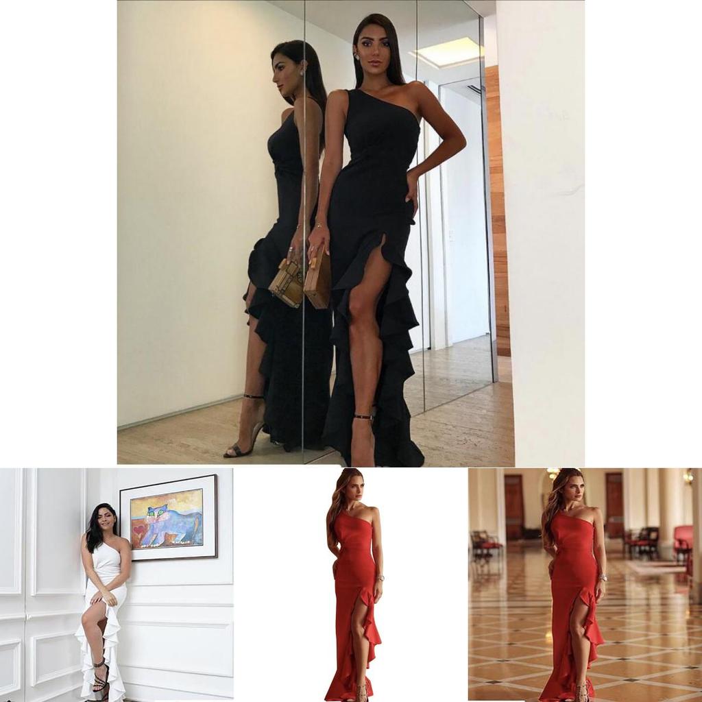 Elegant Sexy Women Sloping Shoulder Ruffled Party Evening Irregular Wedding Dress