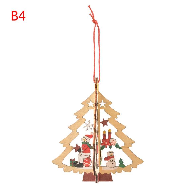 Christmas Decorations Wooden Laser Hollow Three-dimensional Snowflake Ornaments Christmas Tree Bells Pendant Gifts