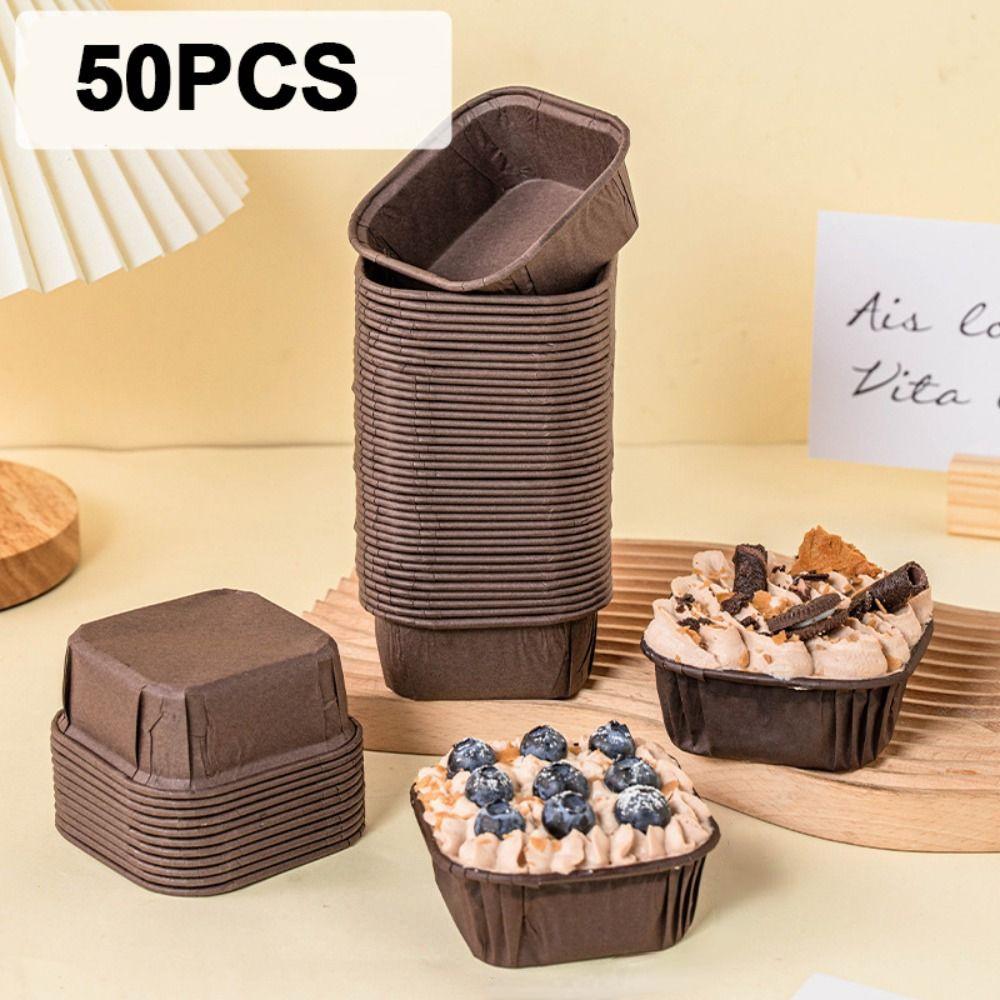 

50Pcs Muffin Cupcake Paper Cups Square Cupcake Liner Baking Muffin Box Cup Case Kitchen Wedding Party Cake Decoration Cake Mold кофейный