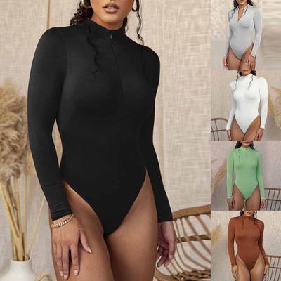 Dámska móda Jednofarebné Sexy Spodné Tričko Dlhý Rukáv Zips Tesné Body