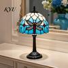 Vintage Dragonfly Bedside Lamp Tiffany Stained Glass Table Lamp, Blue Night Light, Style Ornament Decorative Atmosphere for Bedroom Living Room