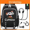 Stilvoller Cuphead Rucksack mit USB-Ladeanschluss für Kinder und Jungen für den Schulgebrauch