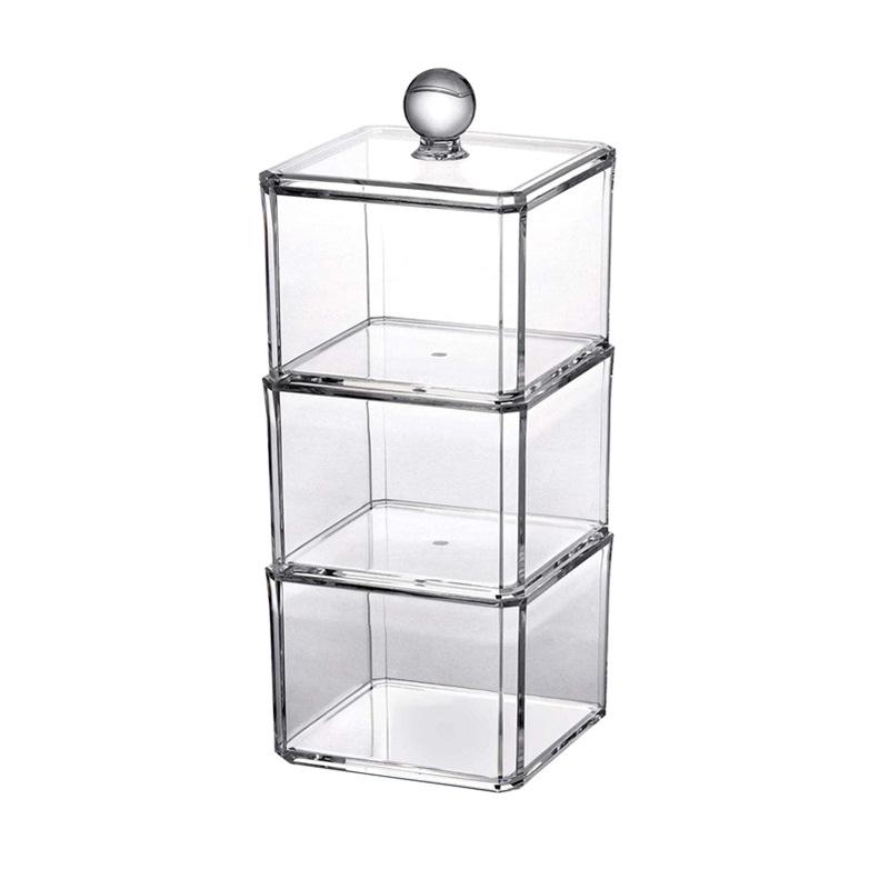 Acrylic Stackable Swab & Jewelry Box with Lid – 1/2/3 Layers, Transparent Rectangular Design