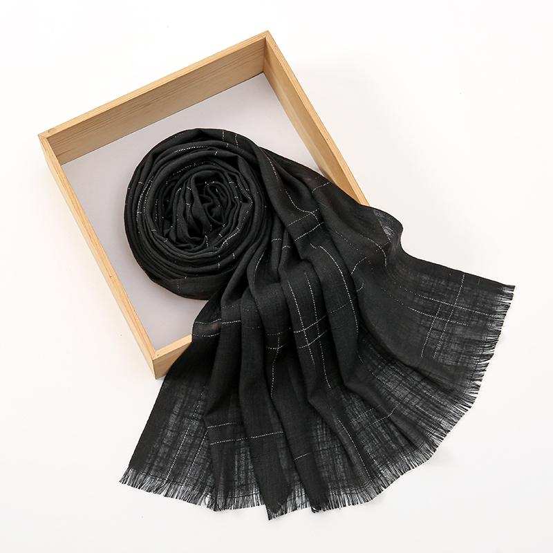 

New Plaid Cotton Hijab For Women Solid Wrap And Shawls Musulman Headband Islamic Turban Headband Maxi Headscarf Foulard 180*65cm