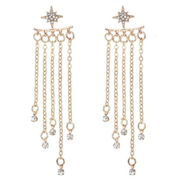 Women Dangle Drop Earrings Metalized Tassel Geometric Star Cubic Zircon Classic Vintage Long Stylish Fashionable Star Earrings Jewelry Yr W17Geometric