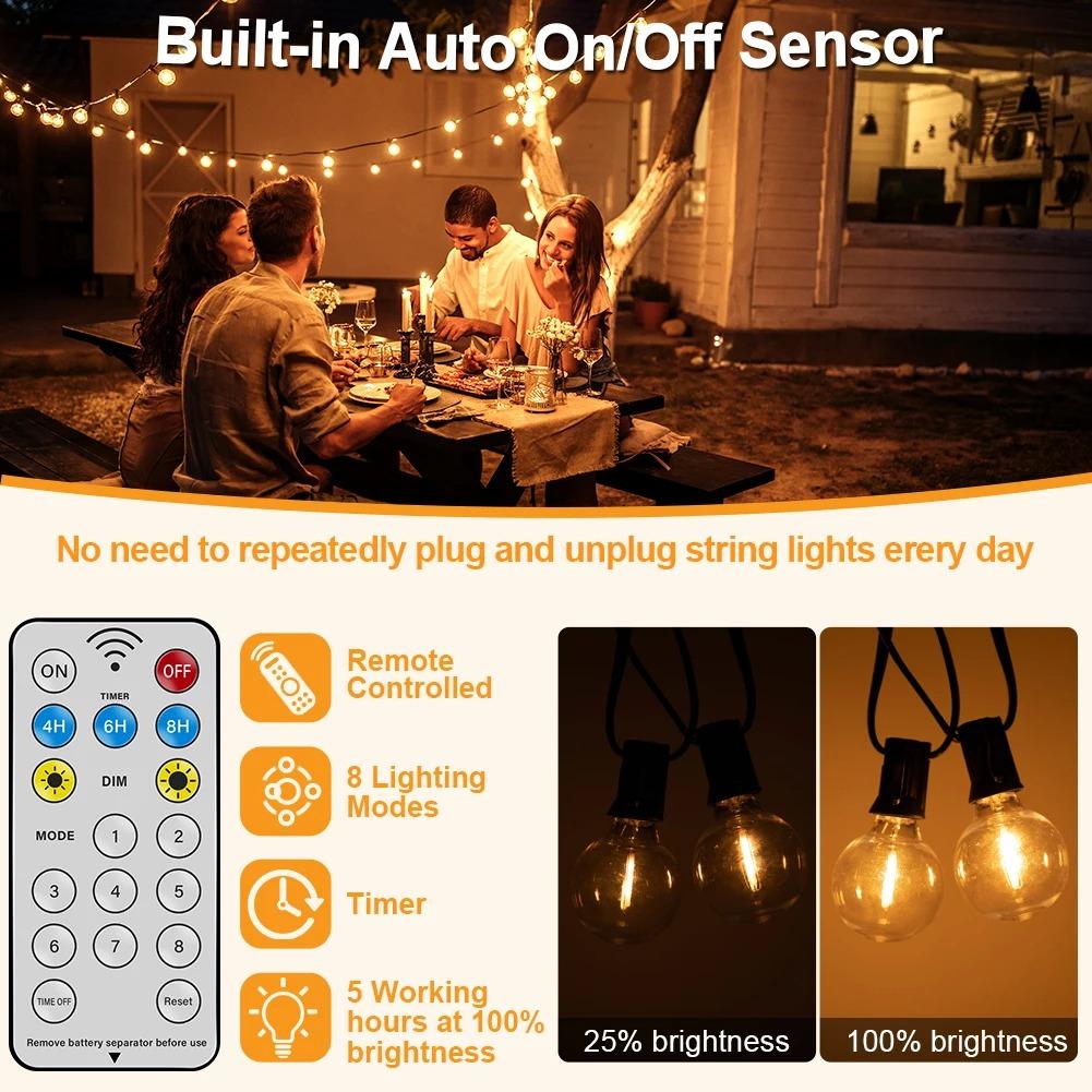 Solar Powered LED Light String G40 Shatterproof Ball Bulb Lights IP54 Waterproof for Courtyard Garden Camper Decoration Lighting
