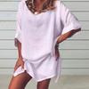 Casual Dress Loose Fit Split Hem Mid-long Sleeves No Shrinkage Casual
