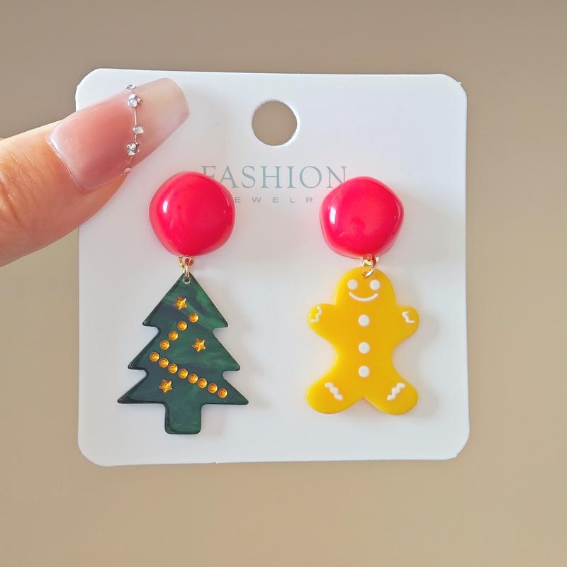 Asymmetrische Lebkuchenmann Weihnachtsbaum Ohrstecker - Damen Herbst/Winter Neuer Trend