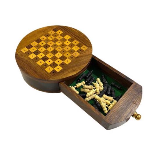 Échecs ronds en bois Nautical Mini Pocket Chess Traveling Chess Board Games Gift