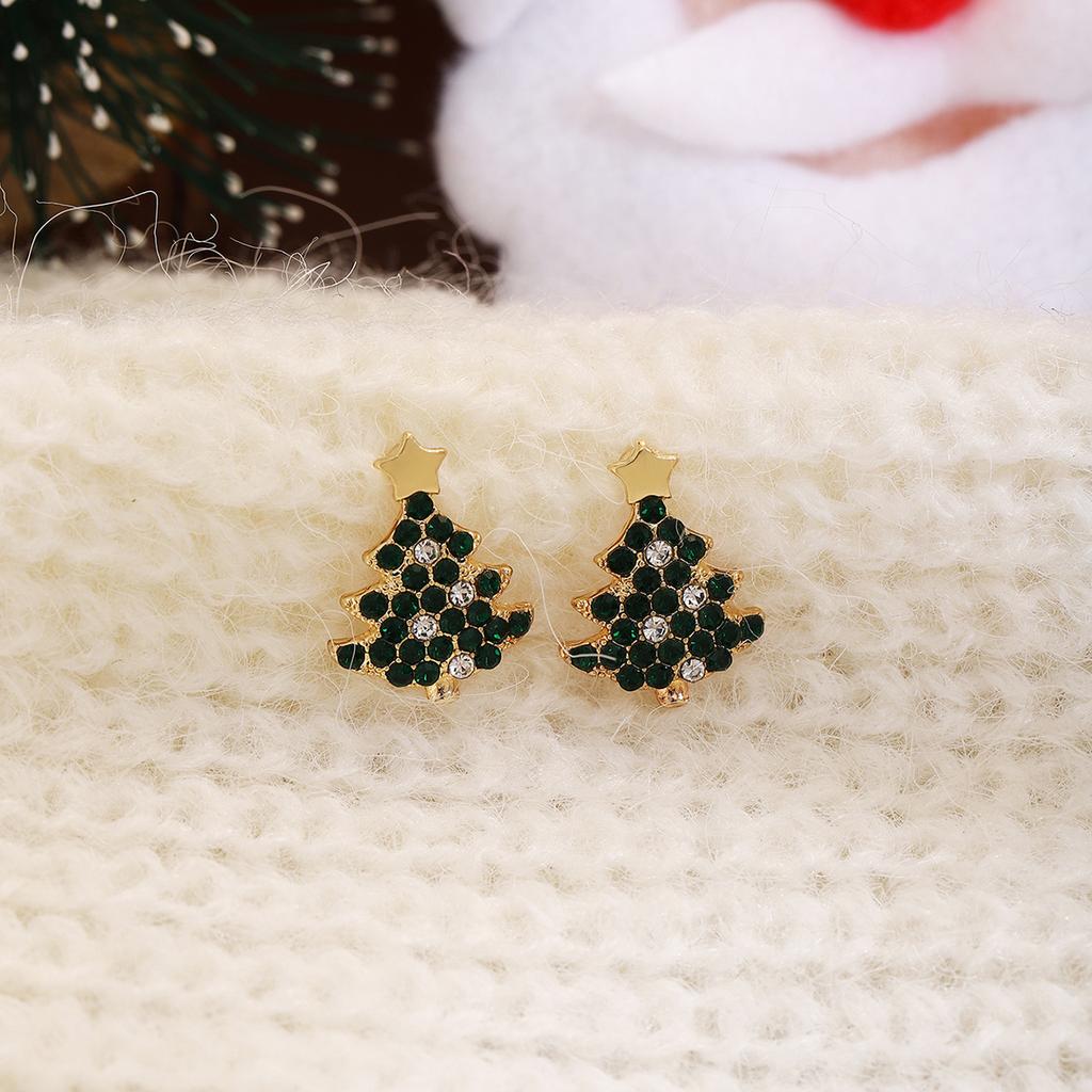 Christmas Diamond-Set Christmas Tree Earrings, Fresh, Sweet And Advanced, Small And Exquisite Temperament Earrings