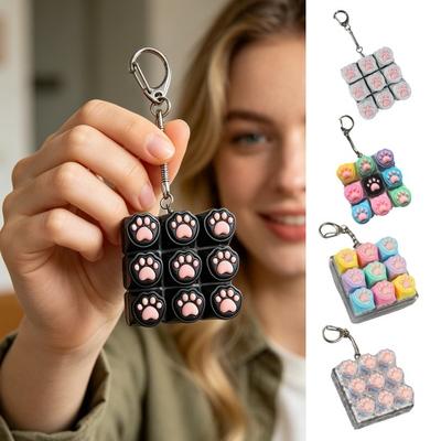 Klávesnice ve tvaru kočičí tlapky Fidget hračka 9 v 1 LED podsvícená klíčenka na klíče Tlačítko pro dekompresi Hračka na klikání prsty Pracovní cestovní Úleva od stresu Stolní hračka