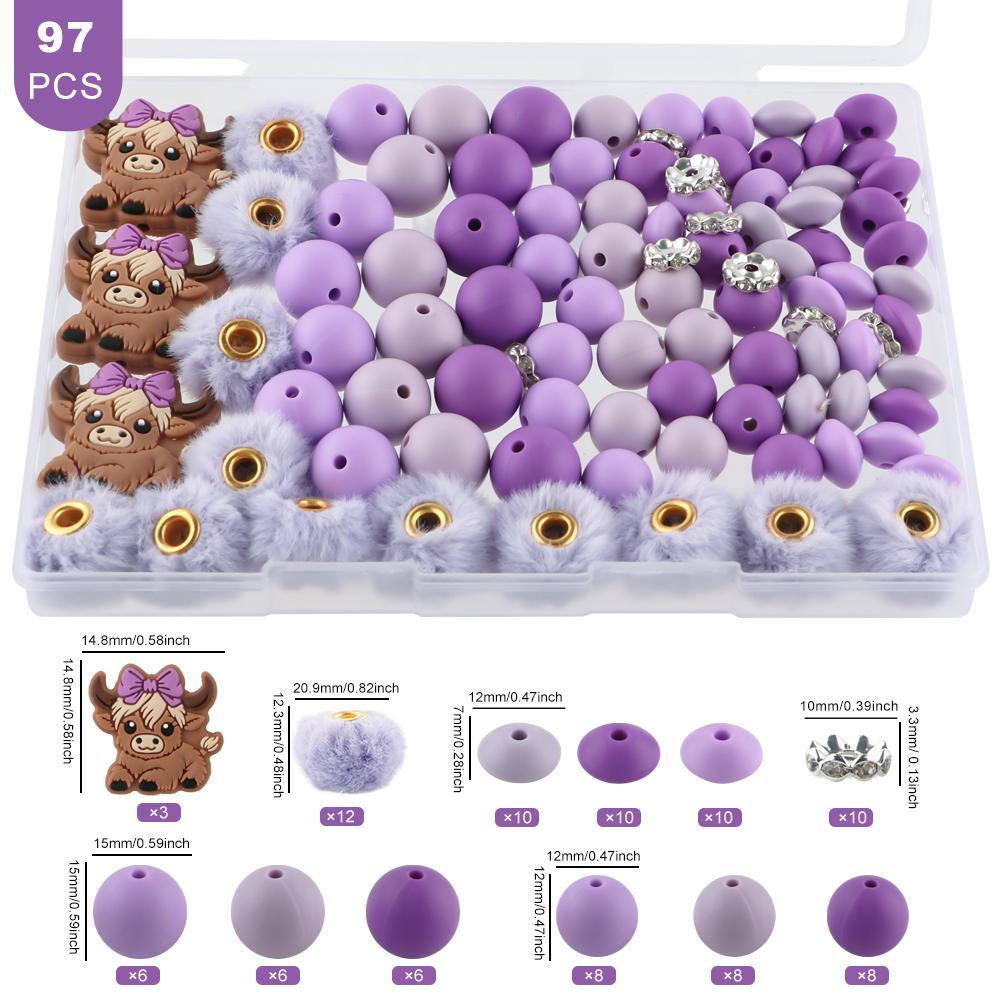 

Kovict 97Pcs/Box Silicone Beads Bracelet Making DIY KeyChain Necklace Handmade Accessories