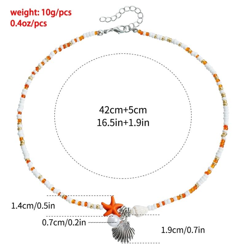 Beautiful Bohemian Starfish Pendant Necklace Colorful Bead Choker Adjustable Neck Chain Jewelry for Women and Girls
