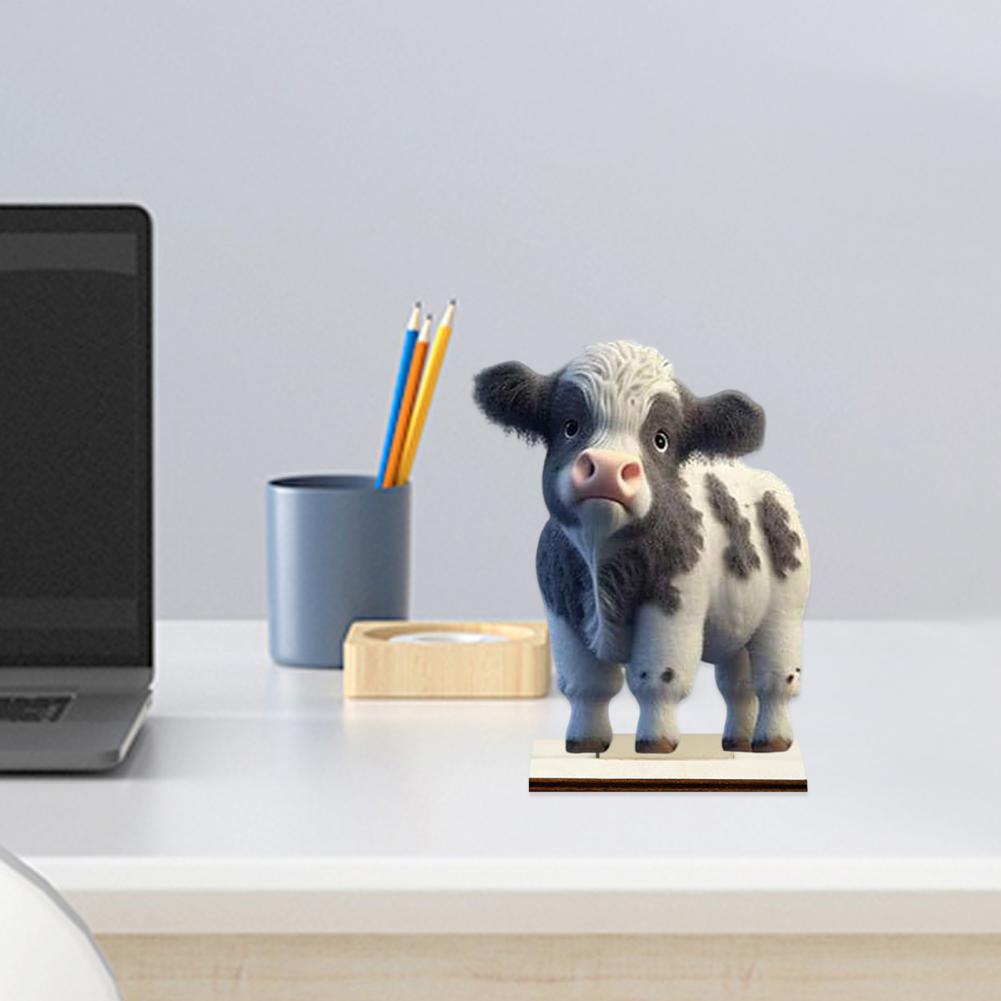 Christmas Ornament Holiday Decoration Ornament Adorable Cartoon Highland Cow Wooden Home Table Ornament with Fine Workmanship