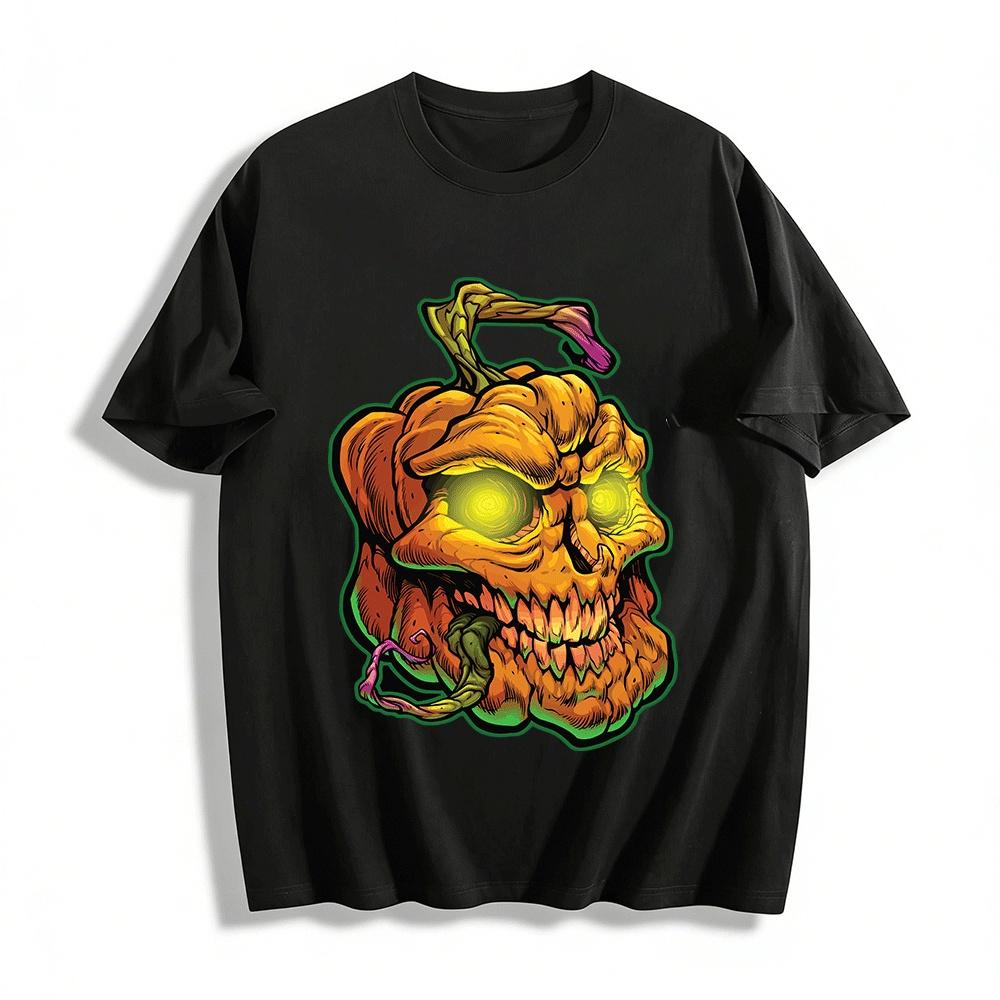 Halloween Themed Skull Pumpkin Print Casual Top Pure cotton T-shirt XXS