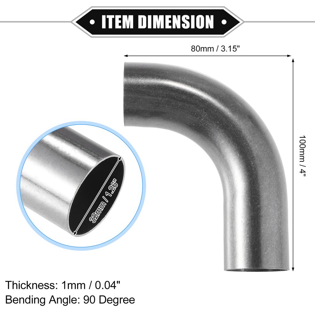 UXCELL 2 Stück 19mm 25mm 32mm 38mm 63mm 90° Bogen Winkelrohr Schlauchrohr DIY Auspuffrohr Lufteinlassrohr für Auto 304 Edelstahl