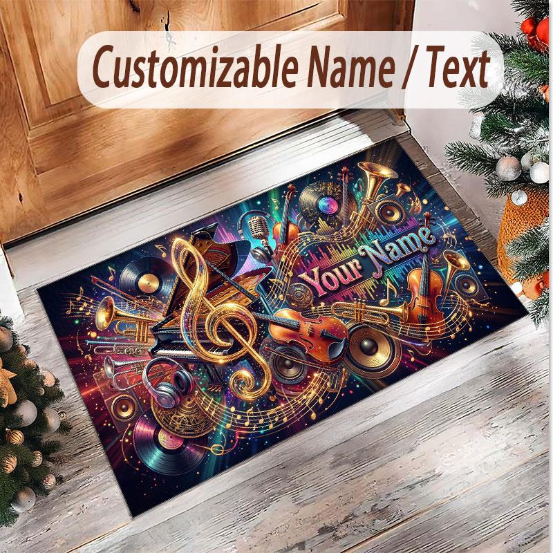 Music General Theme Soft Crystal Velvet Rug Custom Name & Text Print Non Slip Floor Rug for Bedroom Living Room