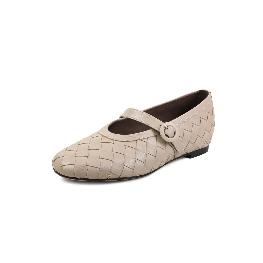 Sheepskin~ French Retro Woven Word with Mary Jane Shoes Women's Leather Shallow Mouth Flat Sole Shoes Versatile Ballet Shoes
