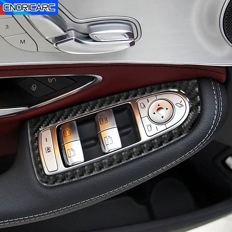 For Mercedes Benz C Class W205 GLC X253 LHD Car Door Armrest Glass Lift Panel Frame Decoration Sticker Trim Interior Accessories