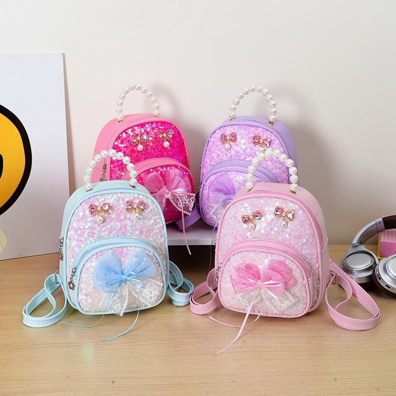 Backpack Fashion Kids With Artificial Pearl Hand Held And Bow Decor For Daily