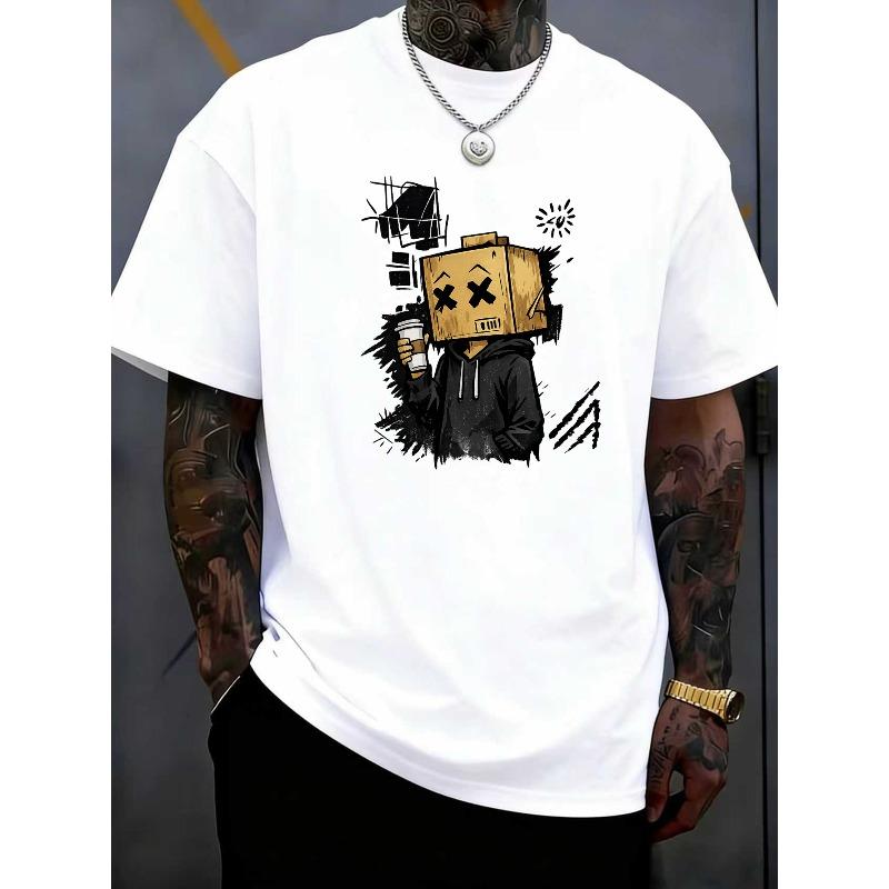 European Size Trendy Fashion Graffiti Casual Street Short-Sleeve T-Shirt- Soft, Medium-Stretch Polyester Blend Fabric, Crew Neck Short-Sleeve