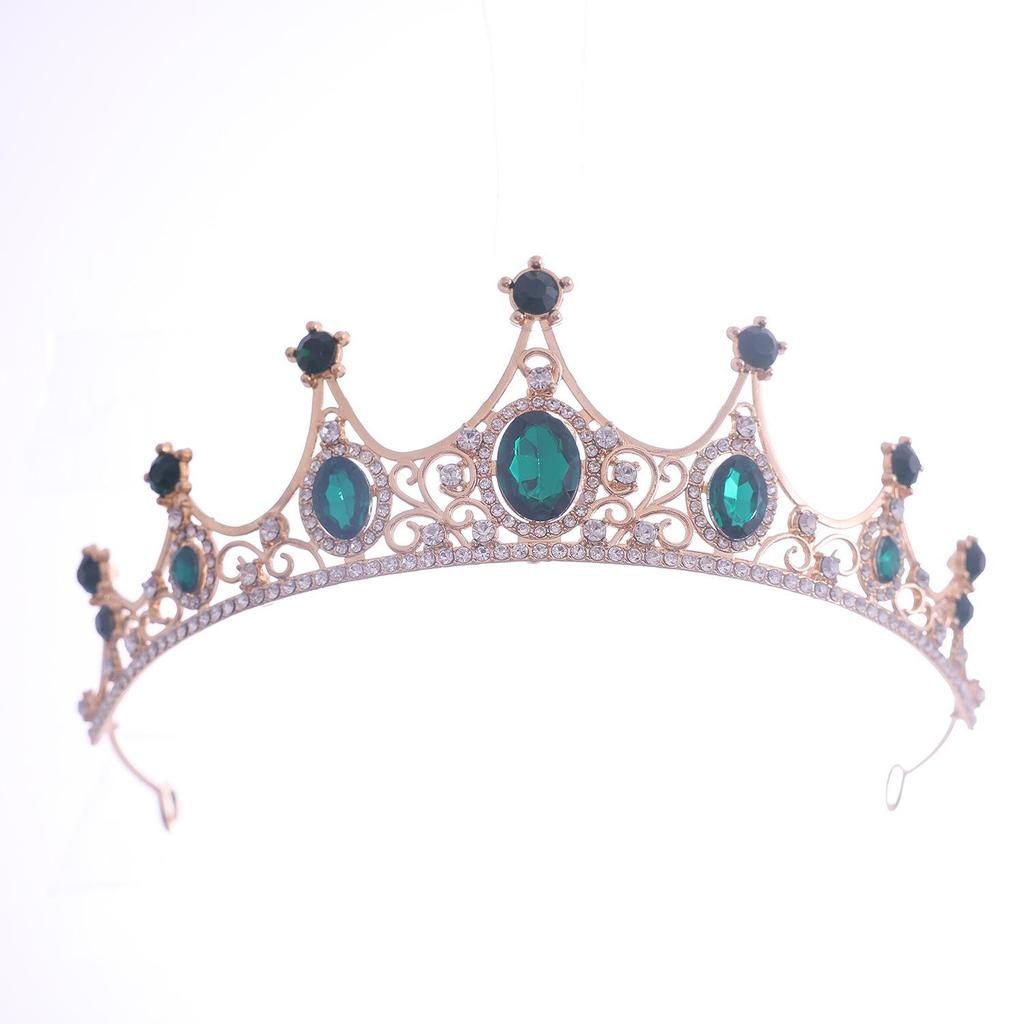 Elegant Green Diamond Baroque Bridal Tiara, Noble Crystal Princess Crown for Birthdays.