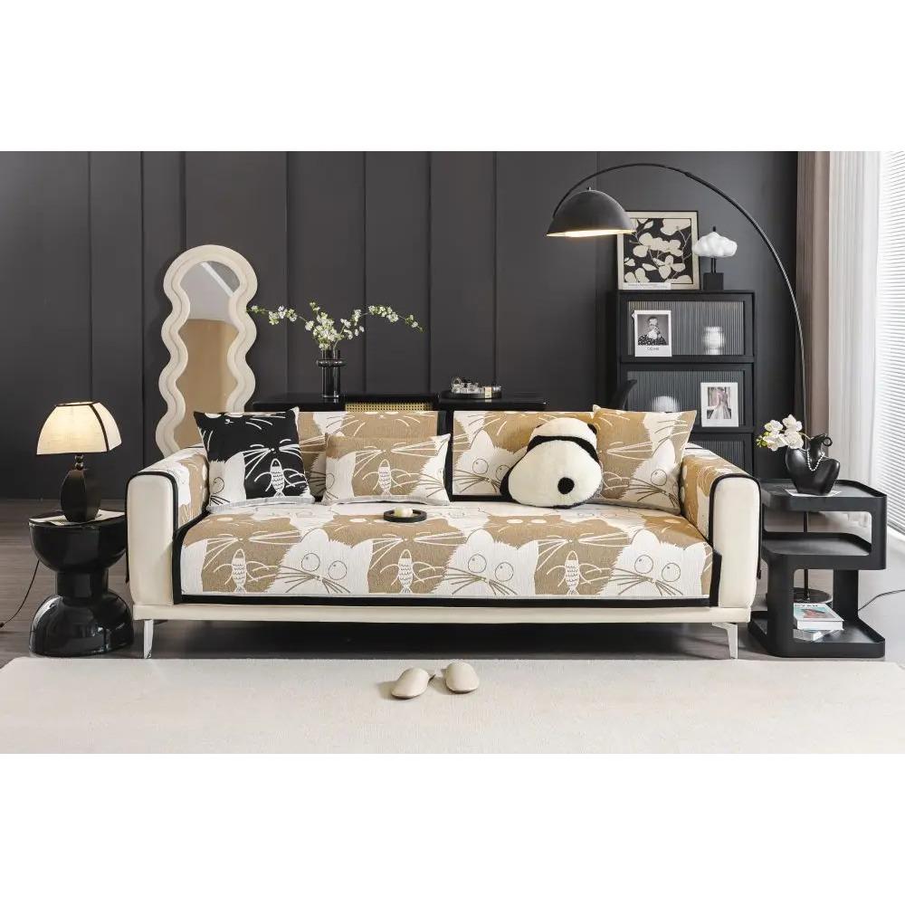 

Осенний дом Нескользящий диван Подушка Чехлы для дивана Коврик Чехол из шенилла с принтом кота Коврики для дивана Funda 70X70