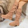 Fashion 2025 Winter Elegant Ankle Boots Women Cow Suede Ladies Pleated Stacking Boots Autumn Winter Handmade Boots