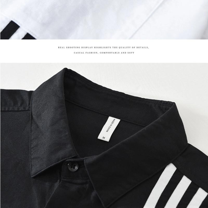 Korean Fashion Men Long Sleeve Shirt Street Style Stripes Patchwork Shirt Spring and Autumn Pure Cotton Casual Tops Youth White Shirt