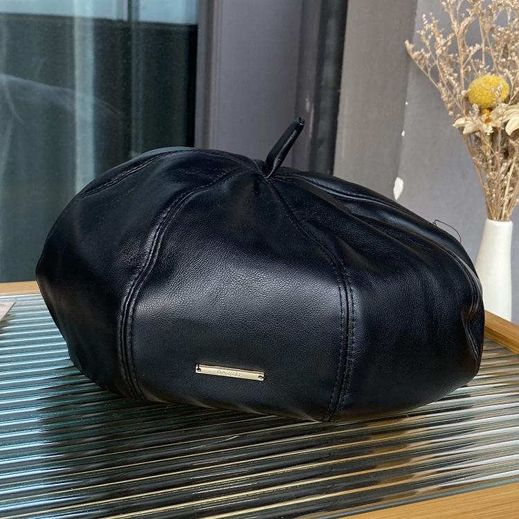 Pu deri beret kadın yeni edebi ve retro sonbahar ve kış mizaç sekizgen ressam şapkası yüzü gösteren küçük balkabağı şapka