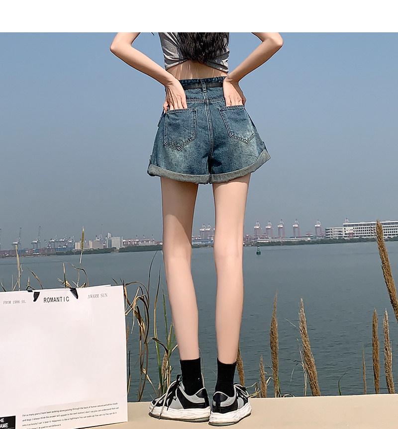 2026 New Women's Black High-Waisted A-Line Denim Shorts with Spicy Style and Rolled Hem