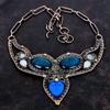 Blue Carved Bone Face Necklace Copper Wire Wrapped Jewelry Gemstone Adjustable Chain Necklace Neon Flash Labradorite and Moonstone Necklace
