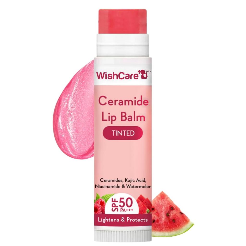 WishCare Tinted Ceramide Lip Balm SPF50 PA+++ with Kojic Acid Niacinamide 5gm Pack of 1 for Lip Lightening