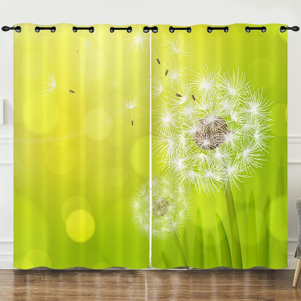 Curtains Simple Pastoral Dandelion 3D Digital Printing Blackout Curtain Punching